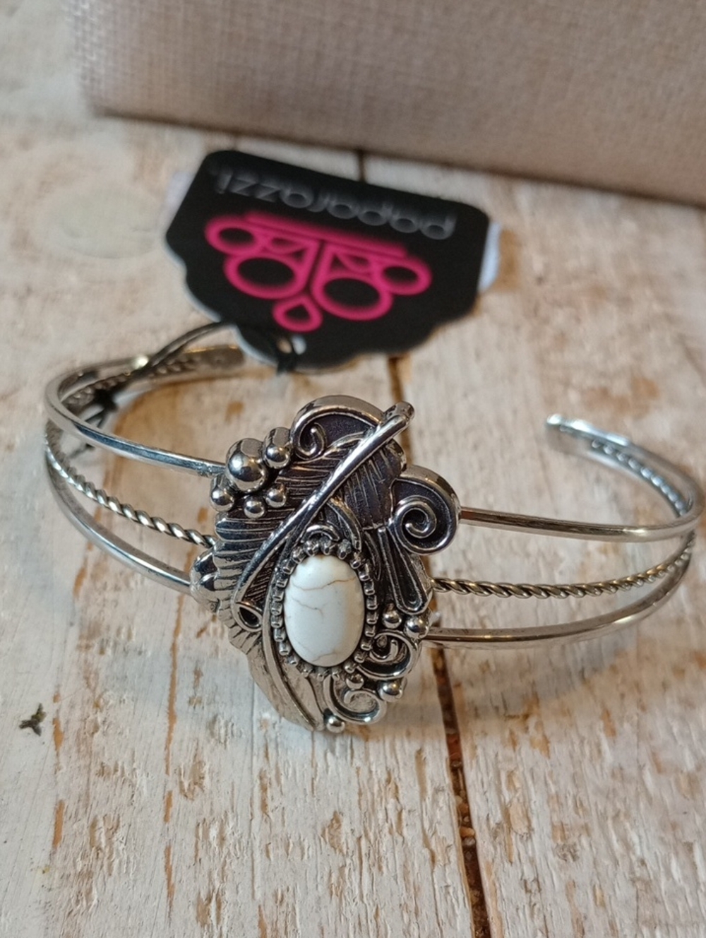 paparazzi Silver-Tone Cuff Bracelet with White Stone